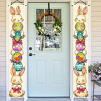 Happy Easter 2PC  Bunny Door Banners Polyester Easter Egg Decorative Flags for Outdoor Indoor Holiday Easter Decoration 2025 Lootquake LLC