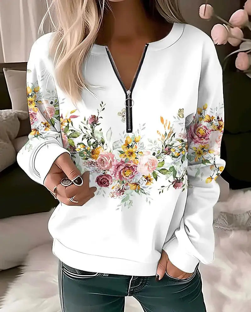 Women's Hoodies Women Fashion Floral Hoodies Flower Painting Sweatshirt Zip Up Hoodie Oversized Sudaderas Harajuku Coats Elegant Lootquake LLC