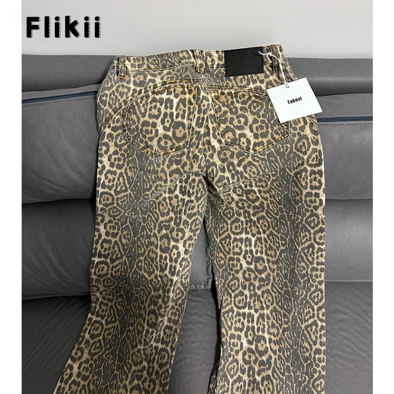 American Retro Leopard High Waist Baggy Jeans Women's Casual Pockets Hip-hop Pants 2024 Spring Y2K Oversiz Panther Denim Trouser Lootquake LLC