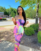 Spring And Summer Dresses For Women Chest Wrap Printed Off Shoulder Bandage Slim Sexy Long Dress 2023 New Fashion party MsChuh