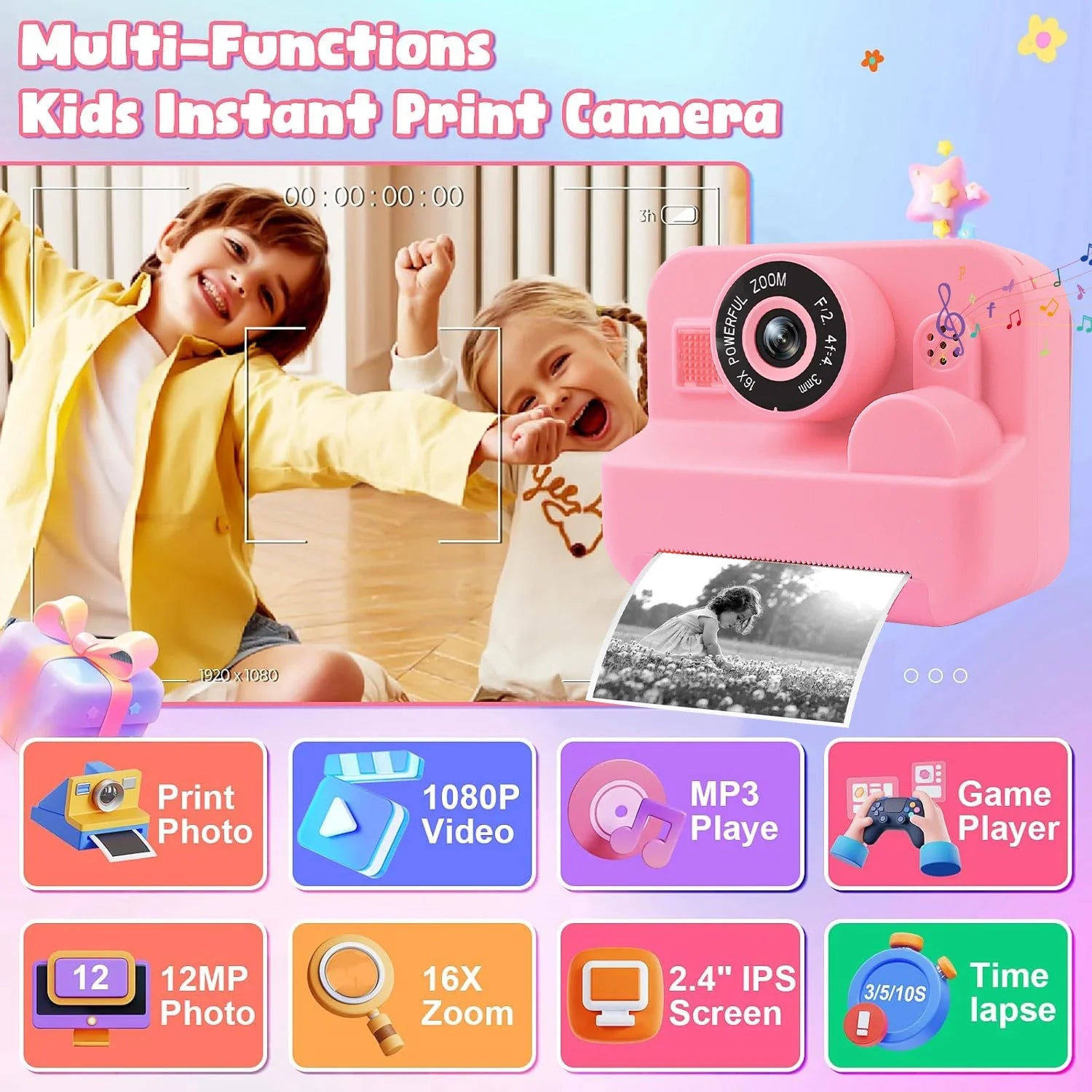 Instant Print Camera With 32G Card Thermal Photo Printing Digital Children Camera Video Photography Educational Toy Kids Gift Lootquake LLC