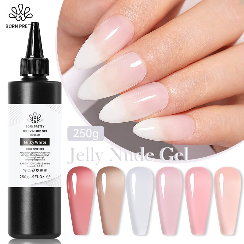 BORN PRETTY 250g Milky White Jelly Nude Gel Nail Polish Refilled Package Translucent Clear Color Semi Permanent Soak Off UV Gel Lootquake LLC