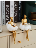 Sitting ballet girl art Golden sculpture Sitting posture ornament home accessories Statuettes Figurines office decor Statues Lootquake LLC