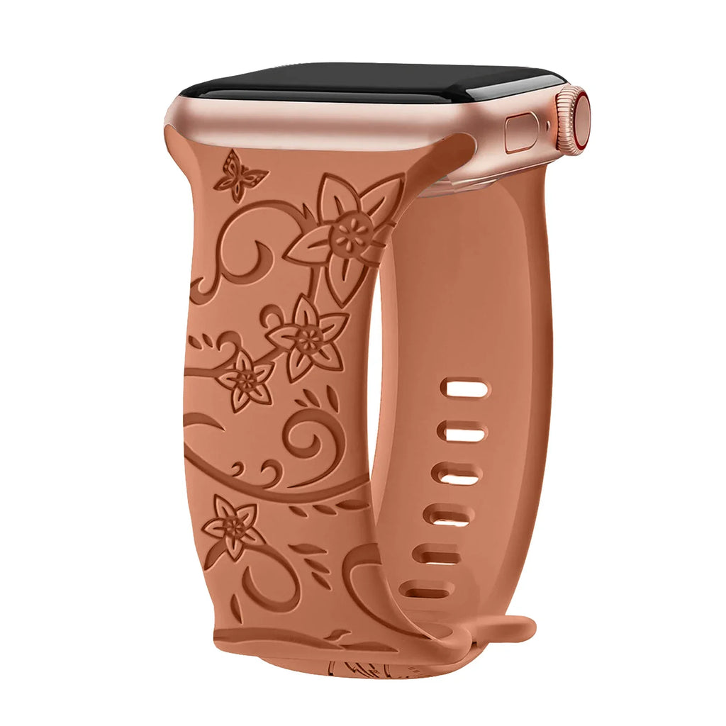 Apple Watch Silicone Strap - Floral Engraved, Soft and Waterproof