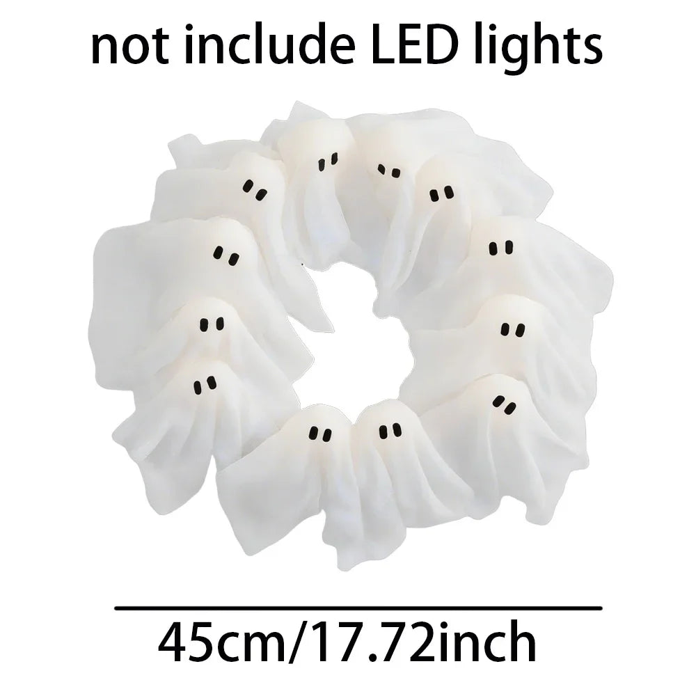 Halloween Light-up Ghost Wreath Decoration for ndoor Outdoor Wall Decor Spooky Front Door Led Hanging Decor Props Lootquake LLC