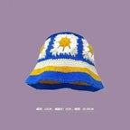 Handmade Knitted Bucket Hat - Cotton Boho Print - All-Season Stretchy Fit