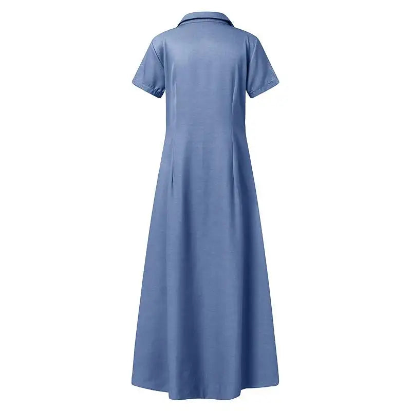 2023 Fashion New Long Dress Shirt Neck Pocket Large Swing Dress Casual Elegant Temperament Single Breasted Denim Dress
