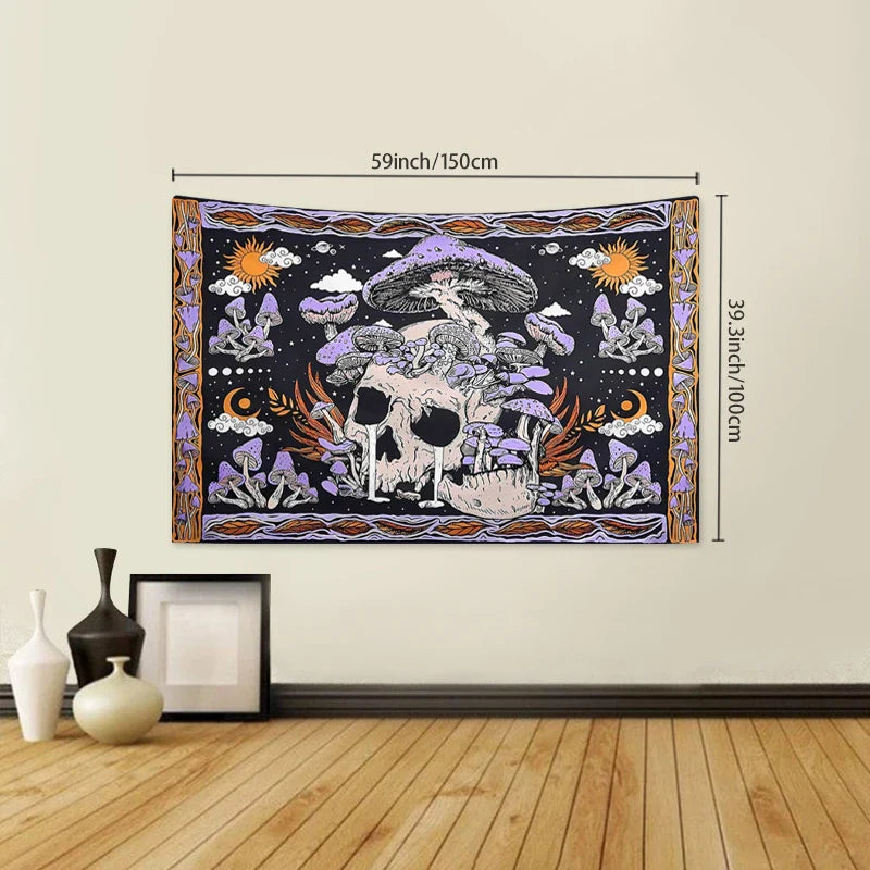1pc Skeleton mushroom pattern tapestry, moon sun mandala tapestry, room decoration wall hanging Lootquake LLC