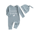 Adorable Easter Bunny Print Romper with Matching Hat for Baby s First Easter Celebration - Long Sleeve Round Neck Jumpsuit Lootquake LLC