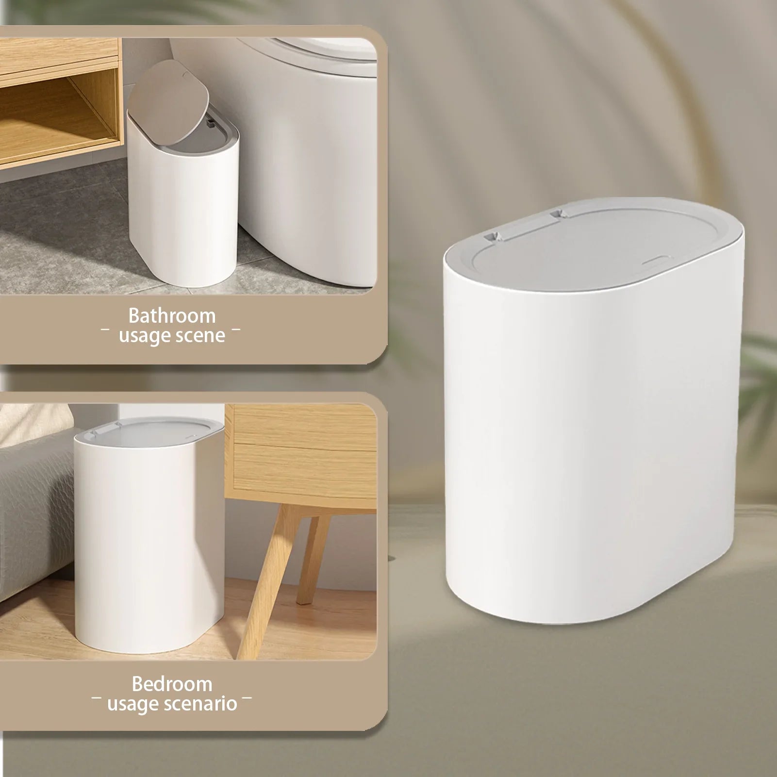 Bathroom Trash Can with Lid Push-type Trash Bin Anti-odor Garbage Can Press Top garbage can Waste Basket for Kitchen accessories Lootquake LLC