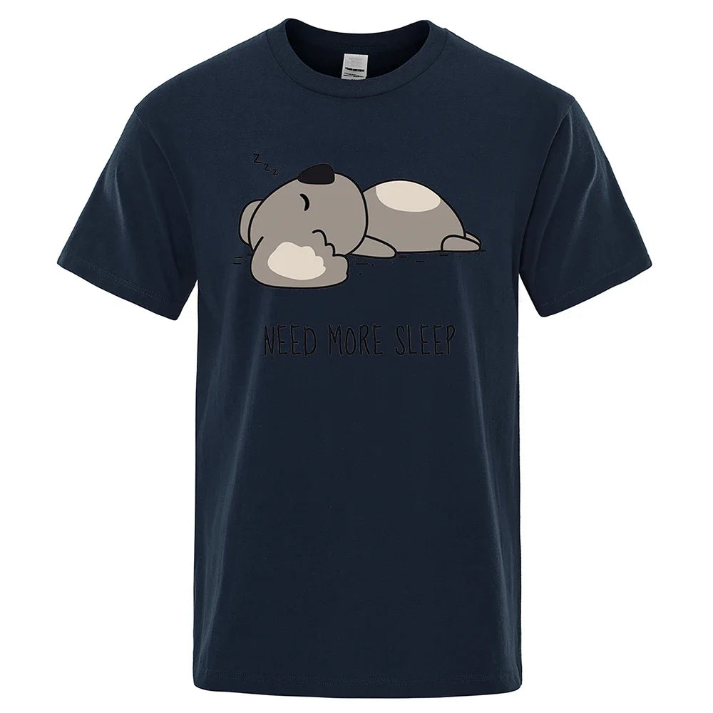 Need More Sleep Cartoons Bear Men Tshirt Street T-Shirts Hip Hop Unisex Tops Fashion Cotton Clothes Casual Breathable T Shirt