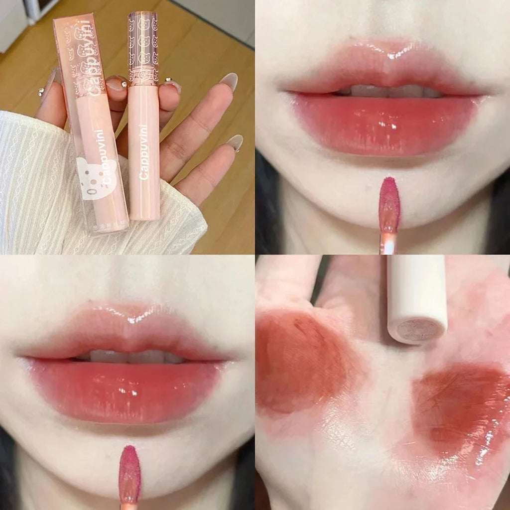 Cherry Pink Mirror Water Lip Gloss Lip Glaze Transparent Glass Lip Oil Waterproof Liquid Lipstick Nude Brown Clear Tint Makeup Lootquake LLC