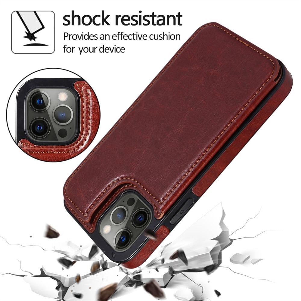 Luxury Leather Cover For iPhone 14 12 13 Mini 11 Pro XR XS Max 6 6s 7 8 Plus 5 5s Wallet Phone Card Slot Flip PU Leather Kickstand Card Slots Case Double Magnetic Clasp Durable Shockproof Cover For iPhone Stevvex