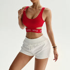 Red Ribbed U-Neck Sports Bra for Women THRIXINE