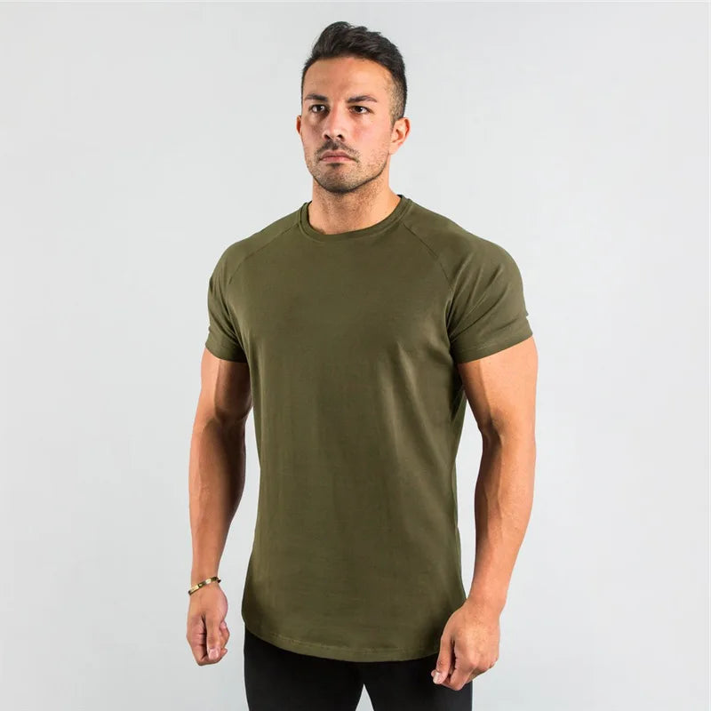 Cotton Plain Tops Tees Fitness Mens THRIXINE