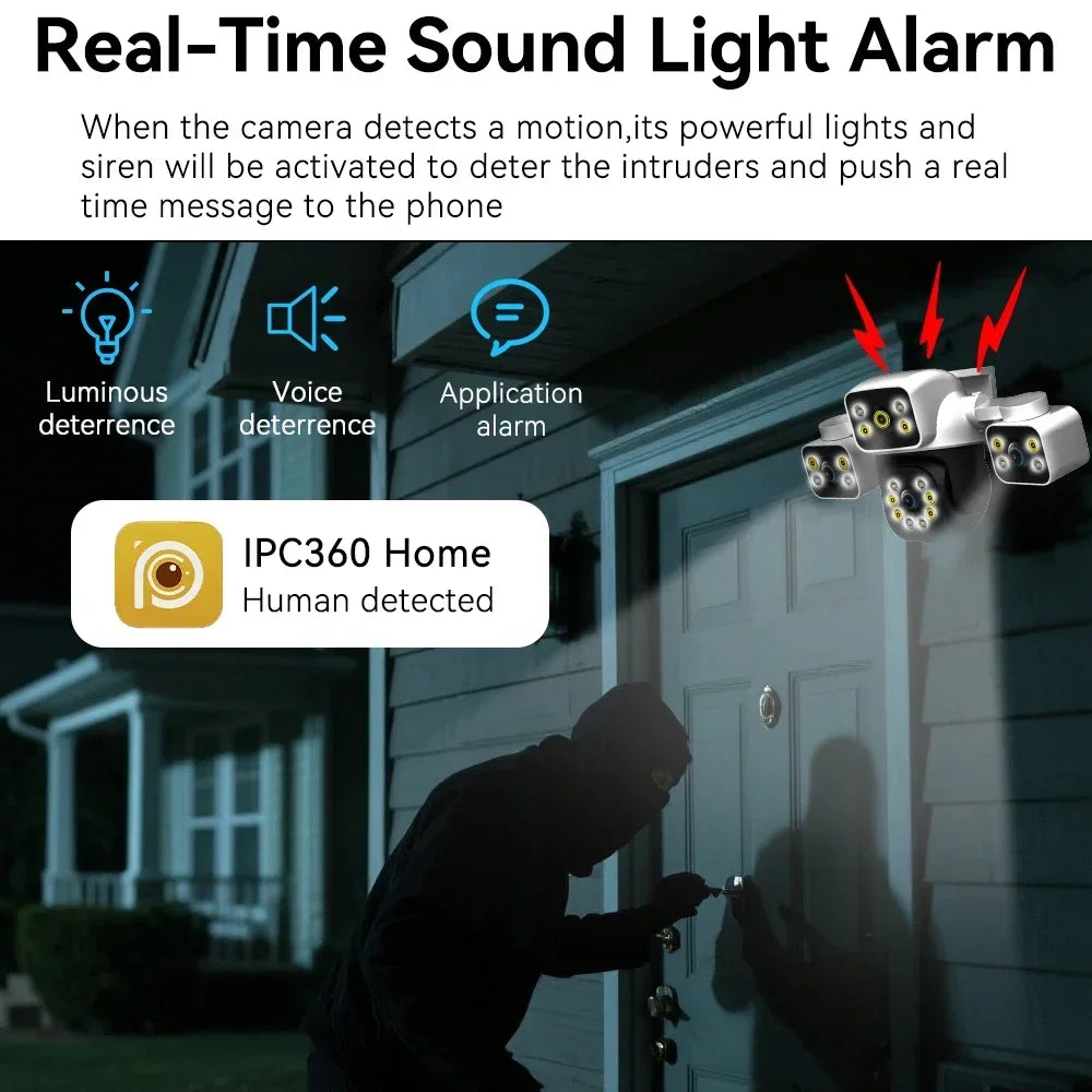 6K 12MP Outdoor WiFi Camera Three Screen Three Lens 10X Zoom PTZ Automatic Tracking Audible Visual Alarm Security Camera Lootquake LLC