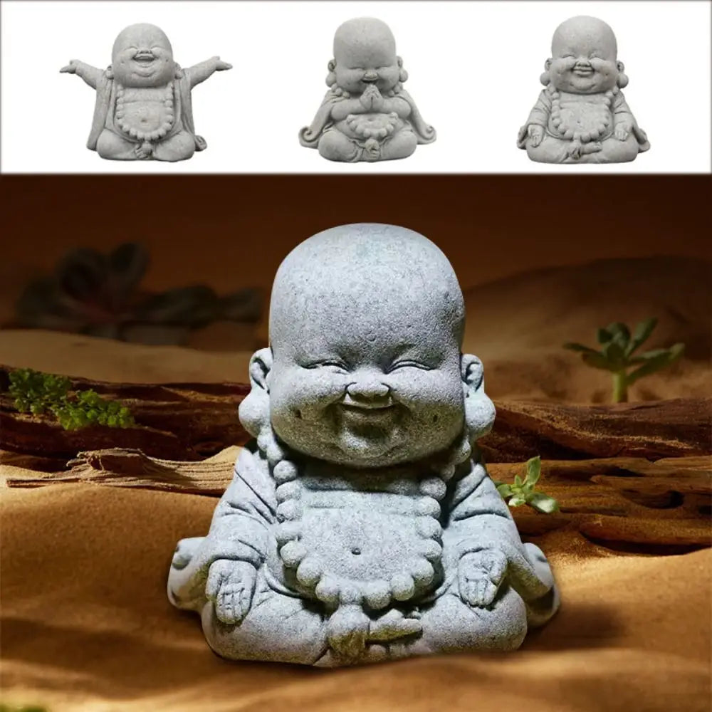 Chinese Style Fat Smiling Buddha Ornament Green Sandstone Cartoon Buddha Sculpture Buddha Statue Hand Carved Lootquake LLC