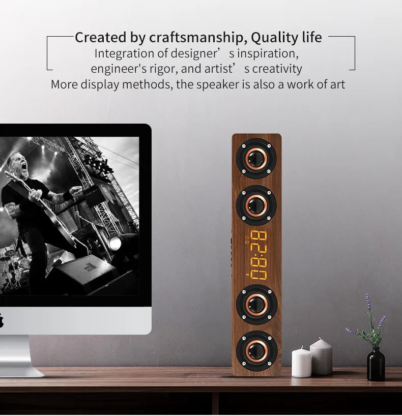 Wooden Bluetooth Speaker Portable Wireless Subwoofer Clock Soundbox Home Computer Echo Wall Soundbar HiFi Stereo TF AUX U Disk Lootquake LLC