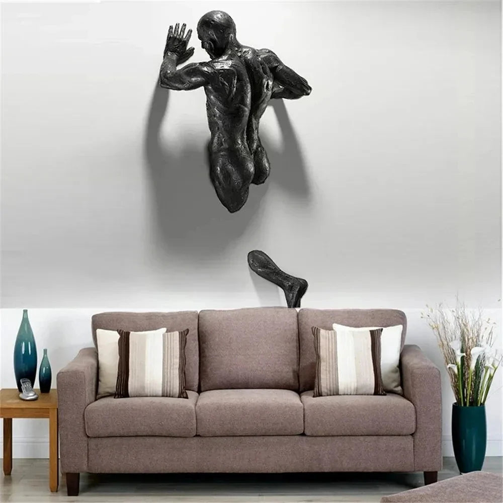 Imitation Copper Wall Decor Abstract Character Resin Rock Climbing Man Statue Sculpture Background Wall Art 3D Through Wall Lootquake LLC