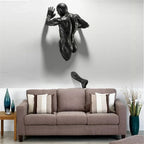 Imitation Copper Wall Decor Abstract Character Resin Rock Climbing Man Statue Sculpture Background Wall Art 3D Through Wall Lootquake LLC