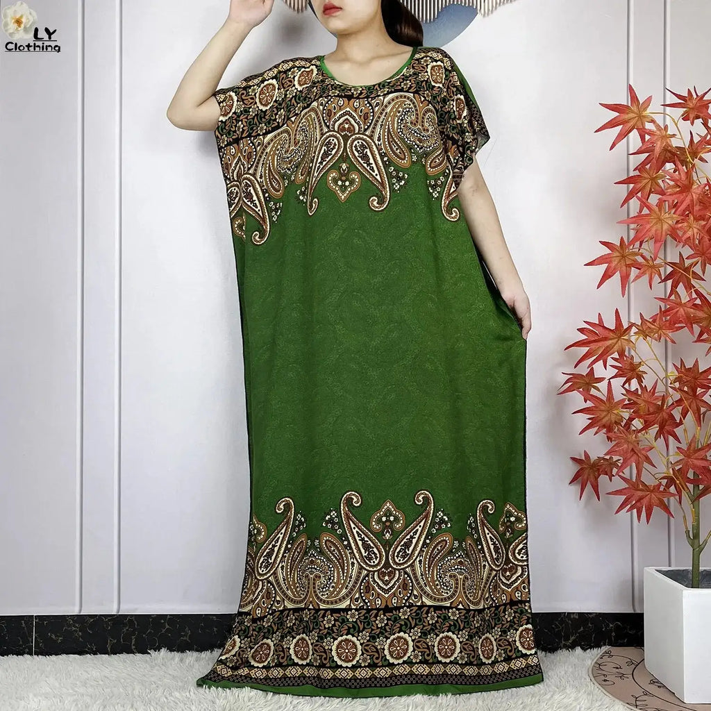 2024 Latest Muslim Sets Women Clothing Cotton Floral Loose Dashiki Long Dress African Abaya Dubai Traditional Islamic Clothing