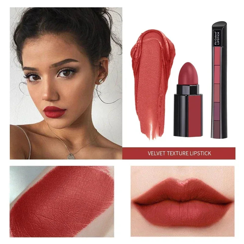 5 in 1 Lipstick Set Lightweight Matte Velvet Long Lasting Combination Lipstick Nourish Moisturizing Professional Lipliner Makeup Lootquake LLC