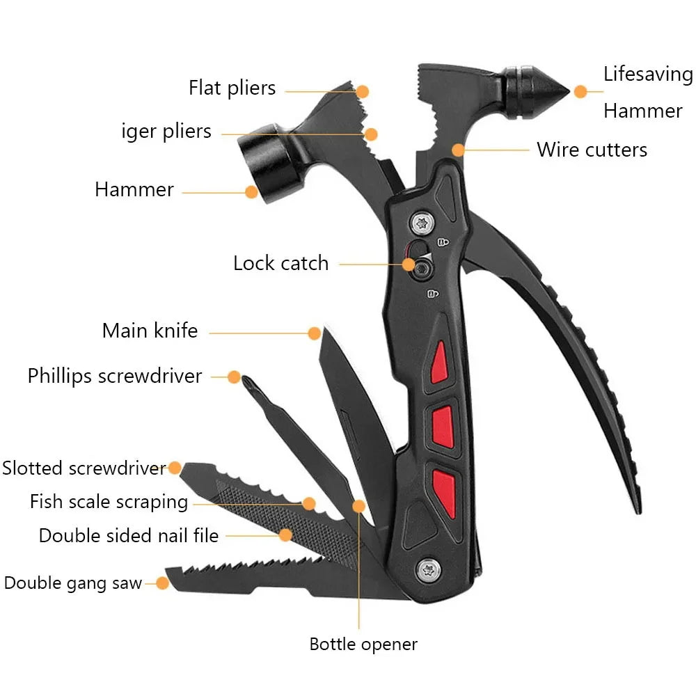 TrailMaster: Compact Multitool & Tactical Hammer THRIXINE