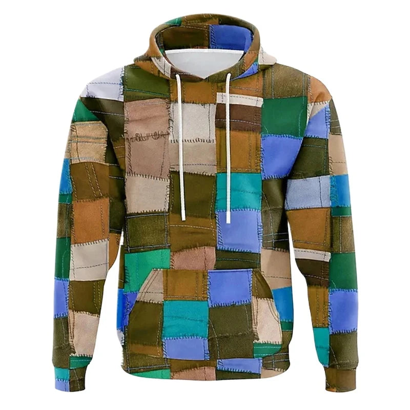 Men's hoodie 3D printed simulation sewing plaid sweatshirts fashion men's clothing Pi-Mart