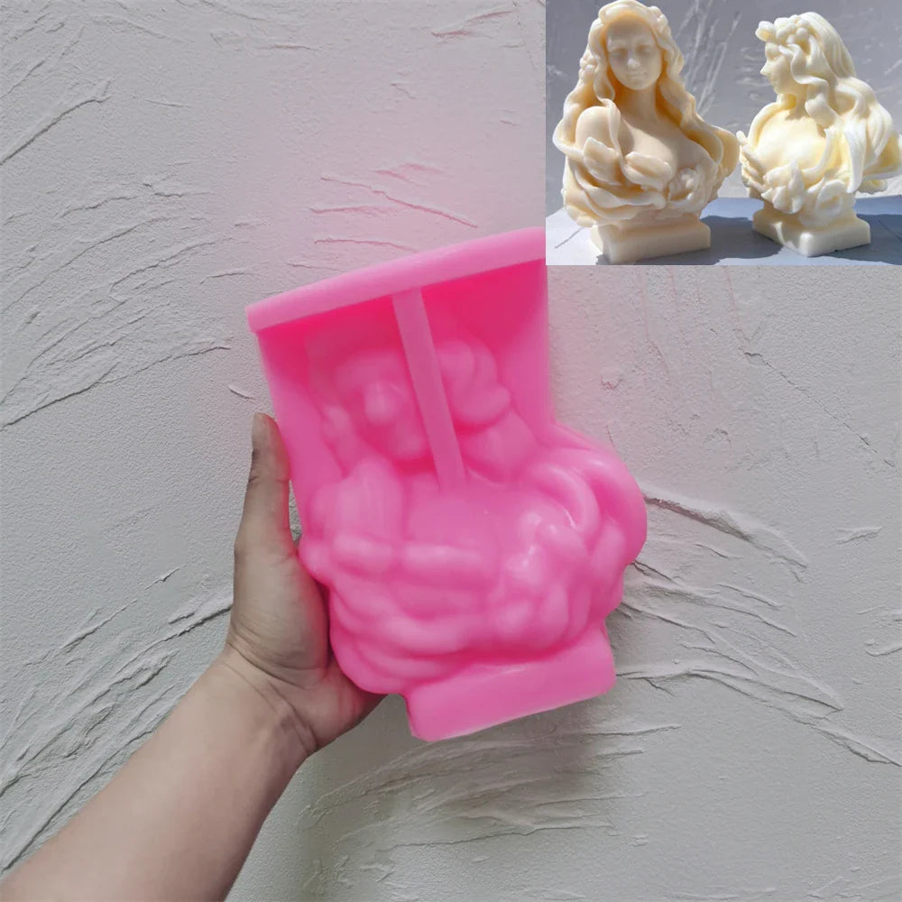 Beautiful Lady Statue Candle Mold Goddess Female Bust Silicone Molds Greek Art Woman Sculpture Soy Wax Tool Lootquake LLC