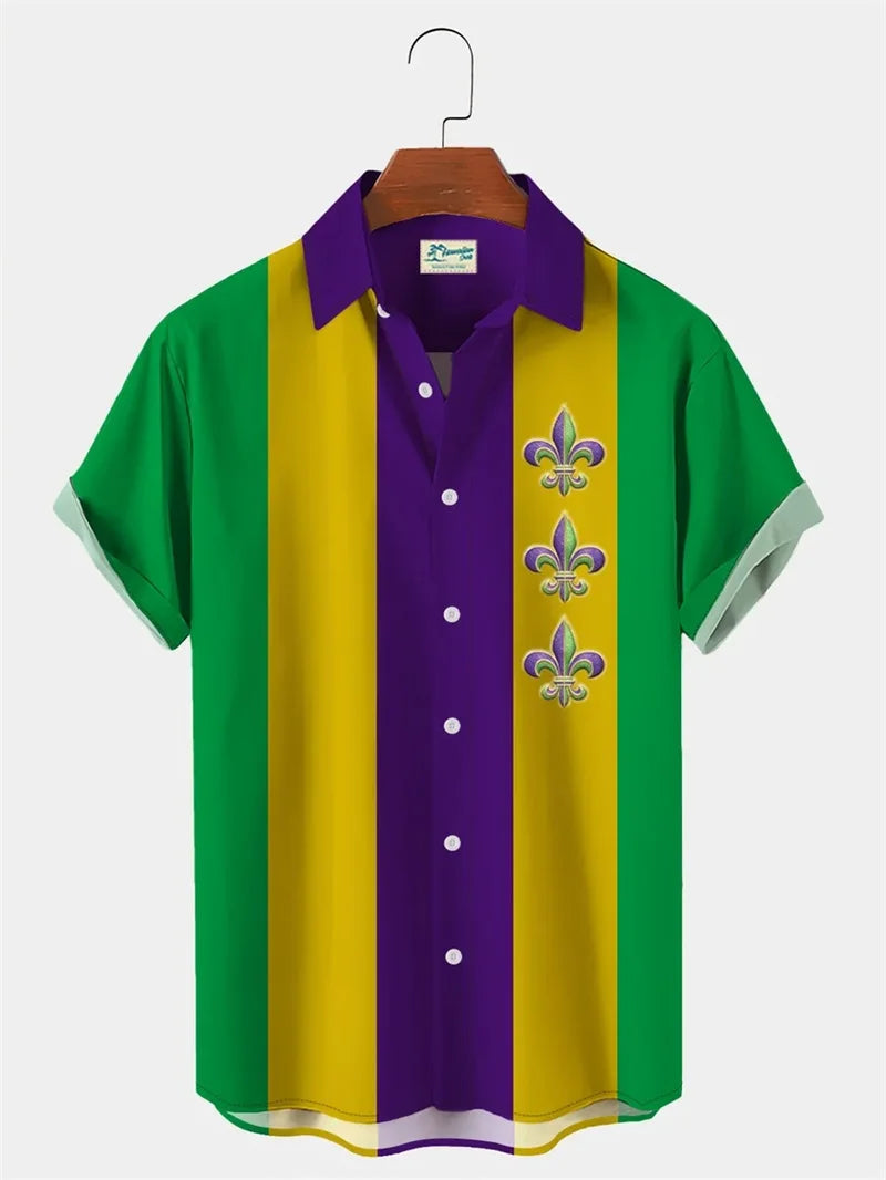 2024 Men's Mardi Gras Shirt 3D Print Short Sleeve Casual Shirts Streetwear Loose Plus Size Mens Hawaiian Shirts Tops T-Shirt Lootquake LLC