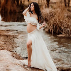 Maternity Dress For Photoshoot Pregnancy Off Shoulder Ruffled Semi Transparent Chiffon Long Dress Photography Dress For Women