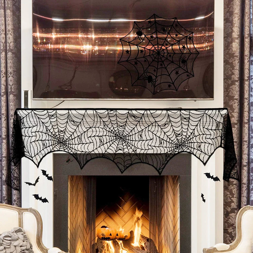 Halloween Decorations Set Spider Web Table Runner Fireplace Scarf Cover Tablecloth 3D Bats Wall Stickers Halloween Party Decor Lootquake LLC