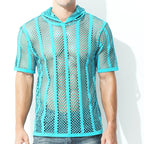 Men Mesh Shirt Transparent Long Sleeve Men Clothing Sexy Solid Party Nightclub Hooded Tops Lootquake LLC