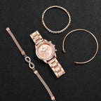 4PCS Fashion Women Watch Luxury Rhinestone Steel Band Ladies Quartz Watch Bracelet Set Relogio Feminino（Without Box）