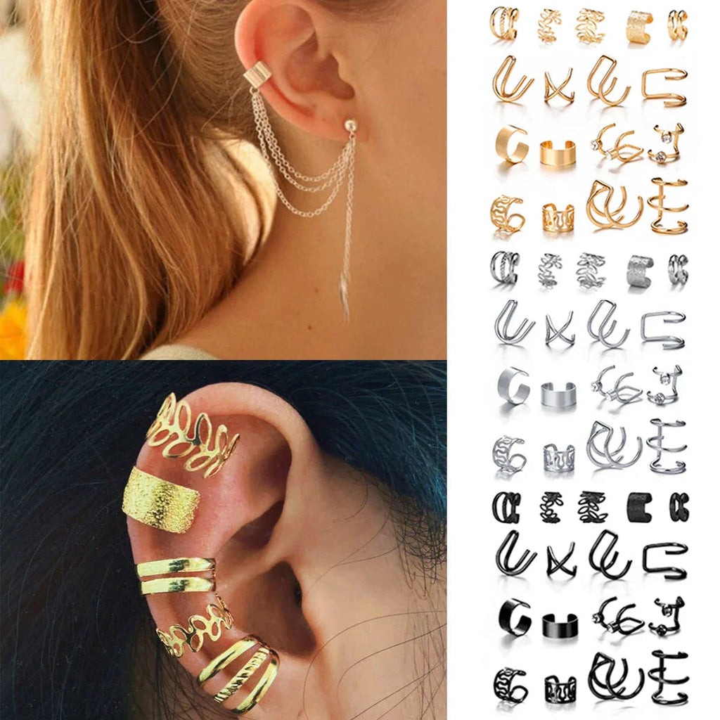 LATS Gold Color Leaves Ear Cuffs, Black Non-Piercing Ear Clip Earrings for Women & Men Lootquake LLC
