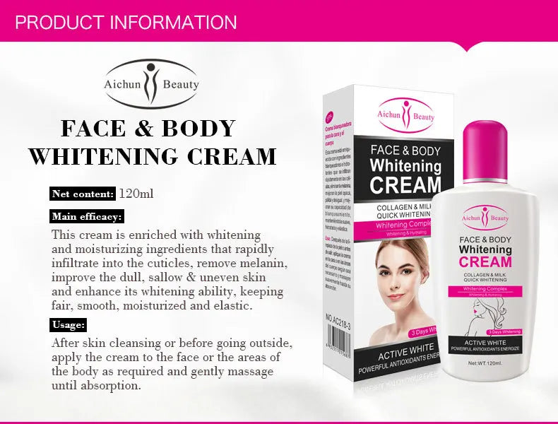 Collagen Milk Bleaching Face Body Cream Skin Body Moisturizing Breast  Brightening Moisturizing Lotion for Light Skin