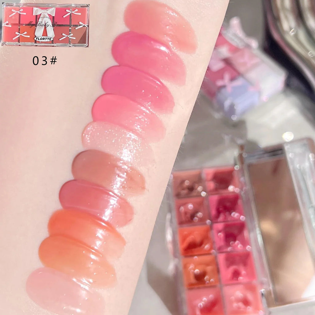 FLORTTE 10-Color Lip Palette Lip Gloss and Lipstick Glossy Moisturizing Pigmented Multifunctional Easy to Apply Lootquake LLC