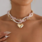 Fashion Heart Beaded Necklace for Women Boho Elegant Irregular Crystal Chain Y2K Choker Exquisite Party Gift Jewelry Accessories