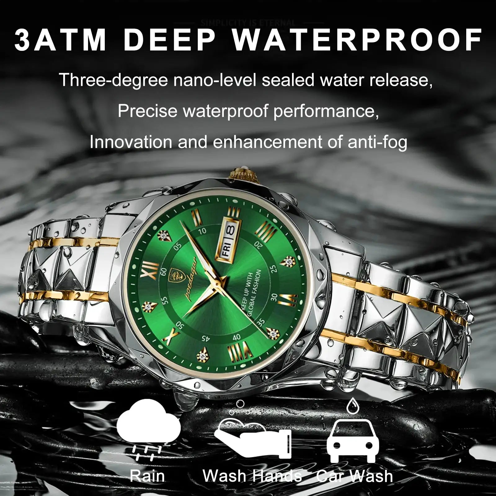 POEDAGAR Business Men's Watch Waterproof Luminous Stainless Steel Date Week Watches For Man Fashion Luxury Quartz Men Wristwatch