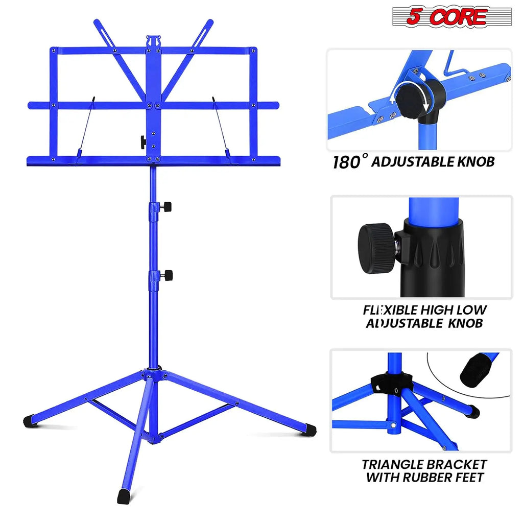 Adjustable All Metal Foldable Bookstand Portable Sheet Music Holder Blue Desktop Book Stands for Musical Instruments-MUS FLD BLU Lootquake LLC