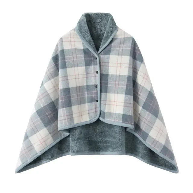 Thick Plaid Blanket Warm Winter Wearable Blanket Adults Office Travel Soft Fleece Throw Blankets With Button Home Shawl Lootquake LLC