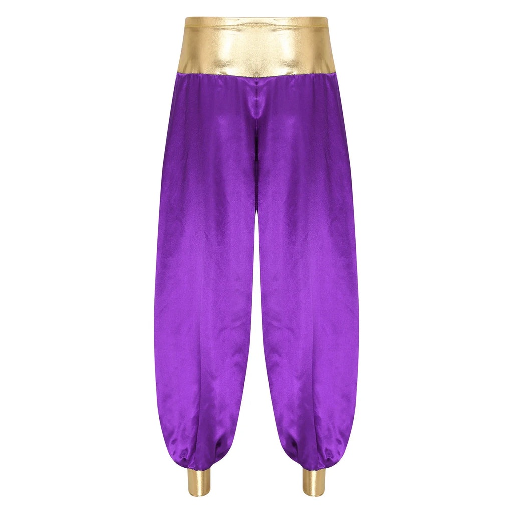 Halloween Men Arabian Indian Prince Cosplay Costume Stain Shiny Harem Trousers Arab Costume Carnival Dress Up Lantern Long Pants Lootquake LLC