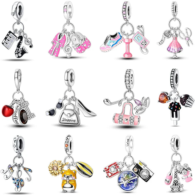 S925 Sterling Silver Princess Golf Hamster Camera Travel Three Piece Set Charms Beads 3mm DIY Fine Jewelry Making Lootquake LLC