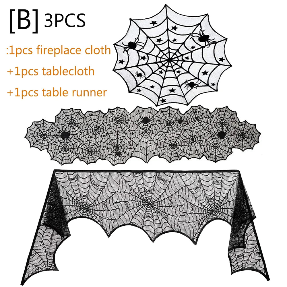 Halloween Decorations Set Spider Web Table Runner Fireplace Scarf Cover Tablecloth 3D Bats Wall Stickers Halloween Party Decor Lootquake LLC