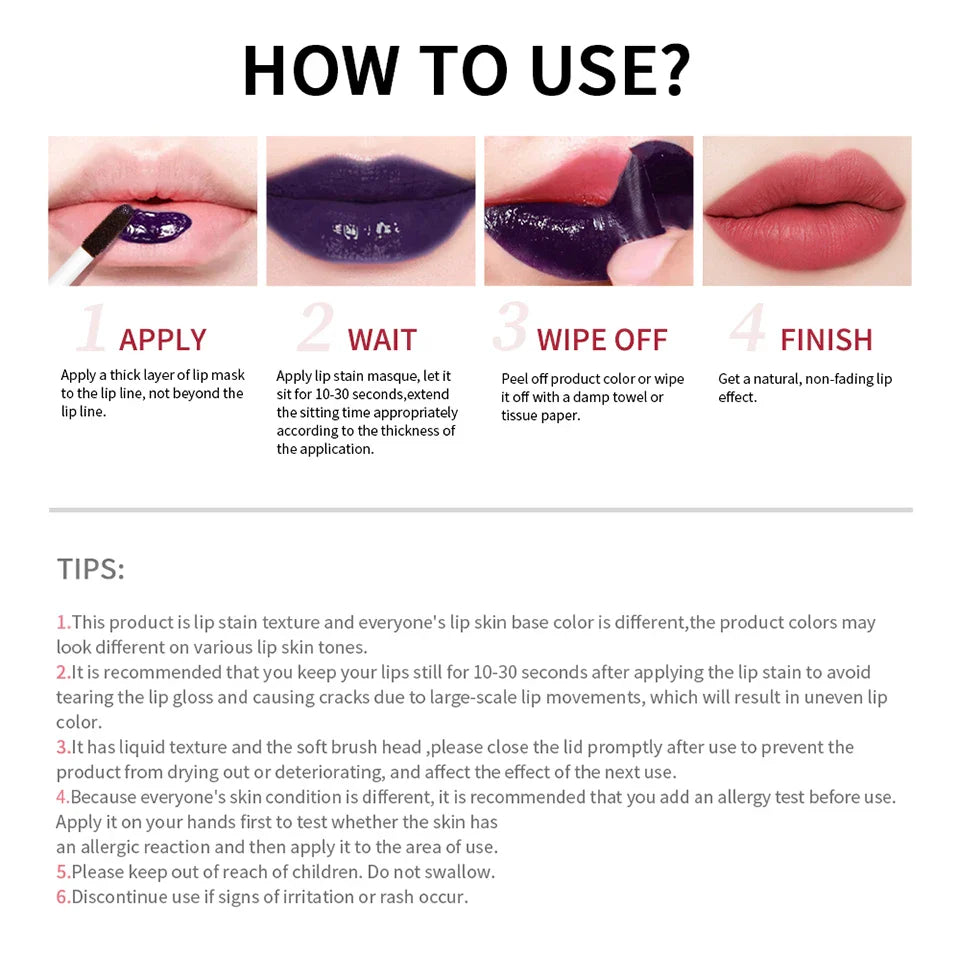 Peel Off Lip Stain Reveal Long Lasting Waterproof Pink Lip Tint Transfer Proof Non-stick Cup Natural Lip Stain Women's Cosmetics Lootquake LLC