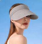 Spring and Summer Women's Outdoor Sunshade  Straw Hat Fashion Empty Top  Duck Tongue Hat Big Brim Cap G37