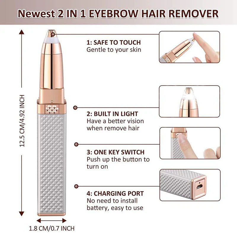 Women's Electric Eyebrow Trimmer Rechargeable Hair Removal Shaving Lip Bikini Lady Shaver Remover Body Facial Nose Epilator Pi-Mart