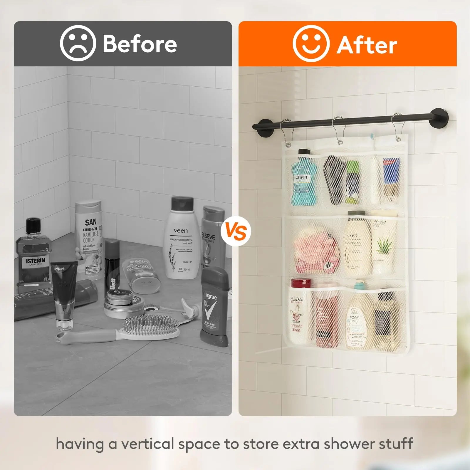 Hanging Storage Bag Mesh Shower Organizer Bathroom Storage Rack Home Organization Home Storage Organization Bathroom Accessories Lootquake LLC