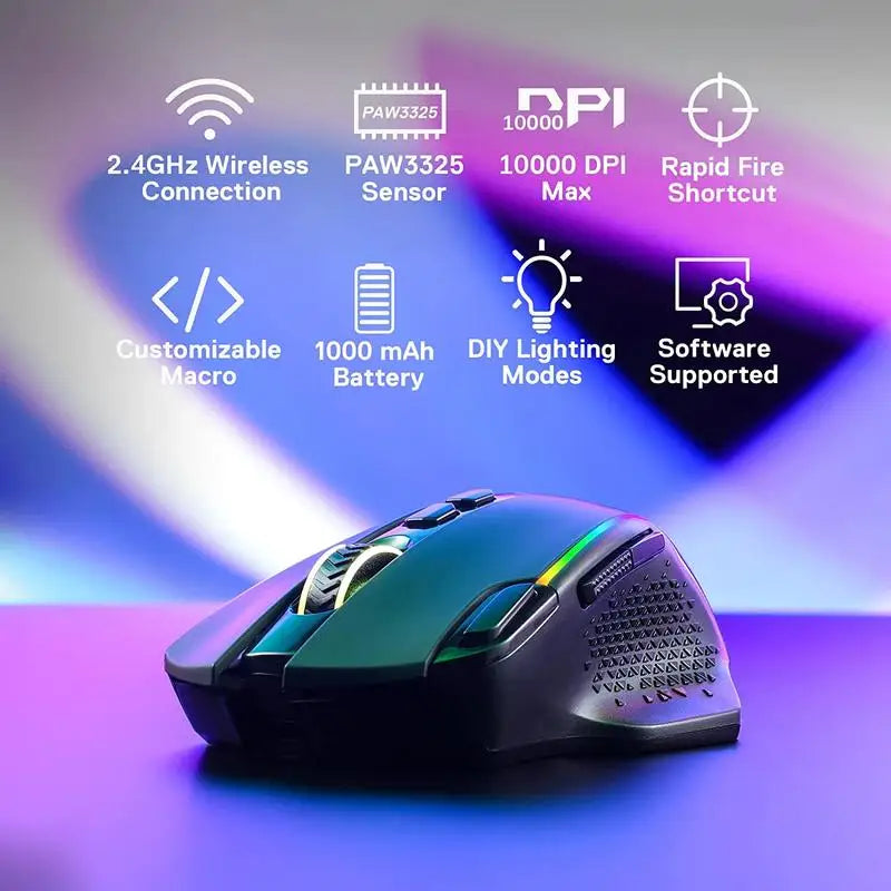 Redragon M810 Pro Wireless Gaming Mouse, 10000 DPI Wired Gamer Mouse w/ Rapid Fire Key, 8 Macro Buttons, Black/White Mouse Lootquake LLC