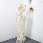 Fashion Hollow Out Halter Maxi Dress For Women 2024 Sexy Sleeveless Backless Long Dress Holiday Hook Flower Knitted Beach Robe
